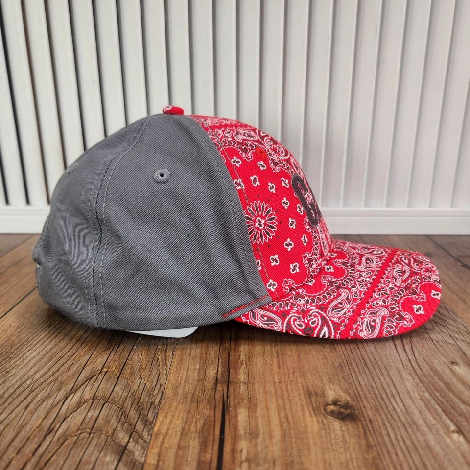 CAT Equipment Paisley Bandana Strapback Hat Cap Red Gray Canvas Adjustable Ranch - Image 4 of 4