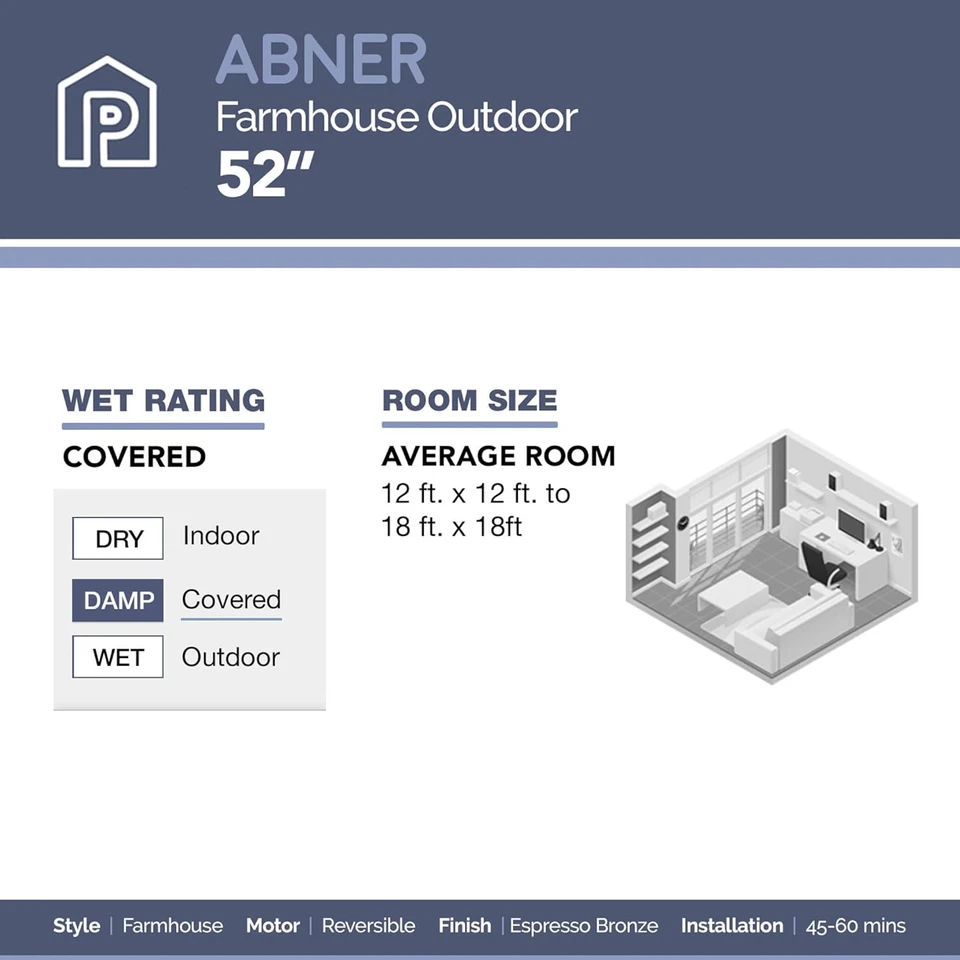 Abner, Ventilador de Techo LED Moderno de 52 Pulgadas para Interior Exterior con Luz, Tire Foto 4 de 4