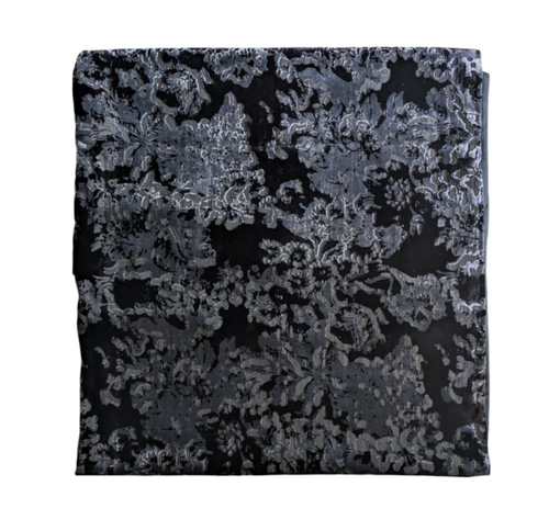 Jones New York Black Gray Silver Velvet Burnout Floral Scarf Metallic Threads - Picture 4 of 7