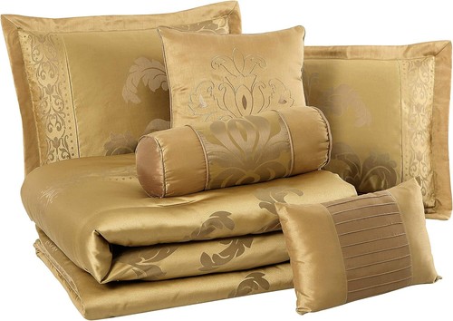 Chezmoi Collection 7-Piece Royal Floral Jacquard Woven Comforter Set, Gold - Picture 4 of 11