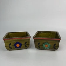 Georges Briard Vintage Lot Of 2 Floral flowers Planters Green Blue Hip Unique