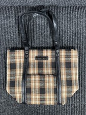 Vintage Longaberger Homestead Small Plaid Tote Bag Purse Black Brown Tan