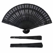 50 Pcs Black Folding Hand Fans Bulk, Wooden Handheld Fan Foldable for Wedding...