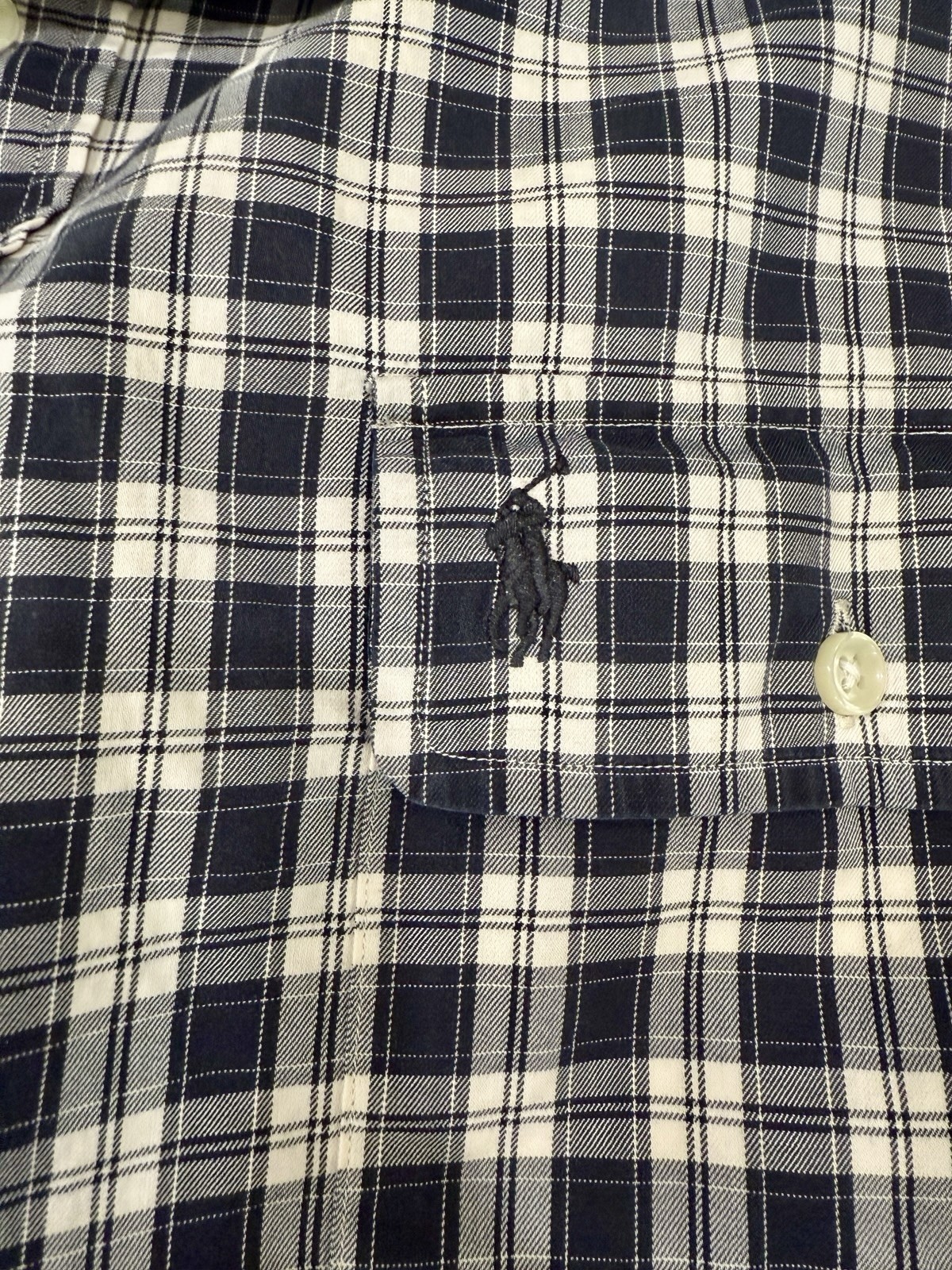 Polo by Ralph Lauren camicia abbottonata uomo XXL bianco e nero a quadri nero pony