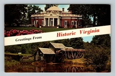 Charlottesville VA-Virginia, Monticello, Banner, Greetings, Vintage Postcard