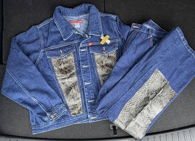 VTG Americana Blues Denim Set Snake Print Jacket & Jeans Women size 1X Western