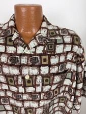 Vintage 90s Geometric Shirt Men Large Tribal Camp Collar Button Up Microfiber