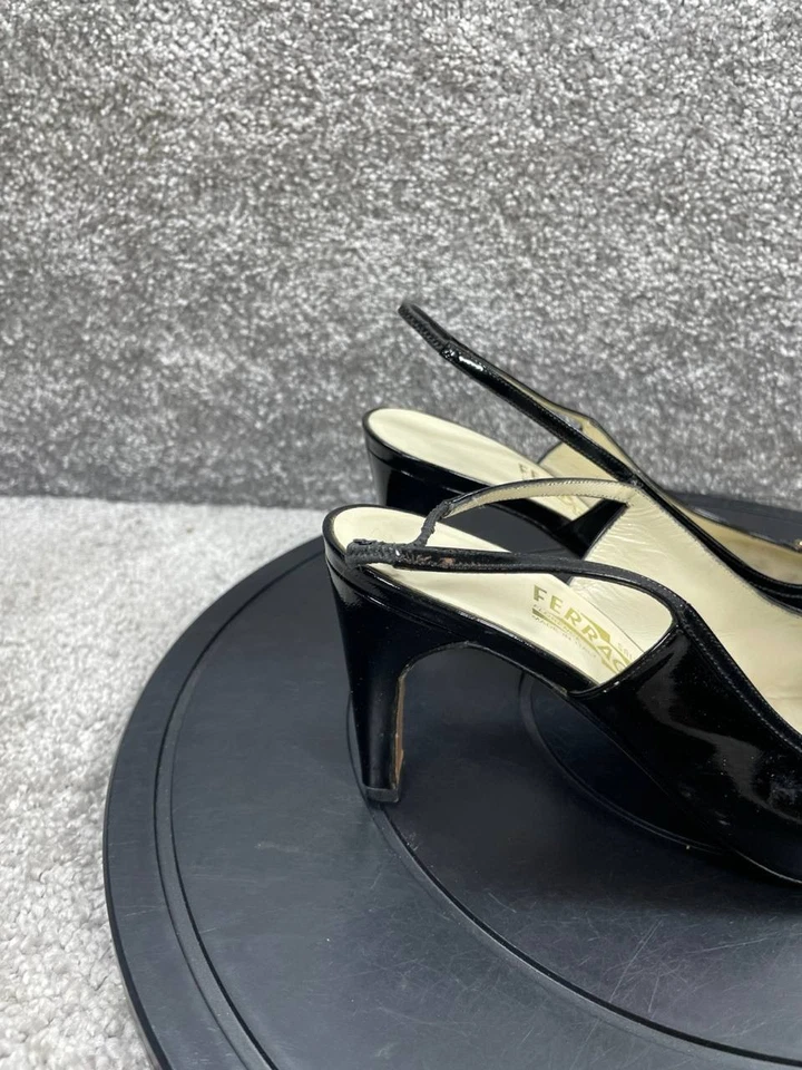 Salvatore Ferragamo Tacones Mujer Talla 8.5 B Gancini Pump Cuero Negro Cordones Foto 3 de 4