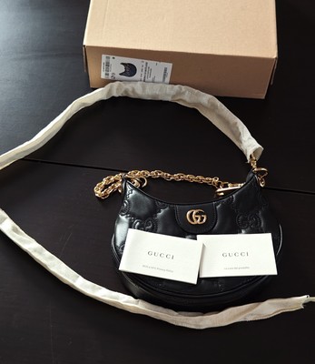 GUCCI Umhängetasche GG Matratzen Leder schwarz gold Metall schwarz GG 739736