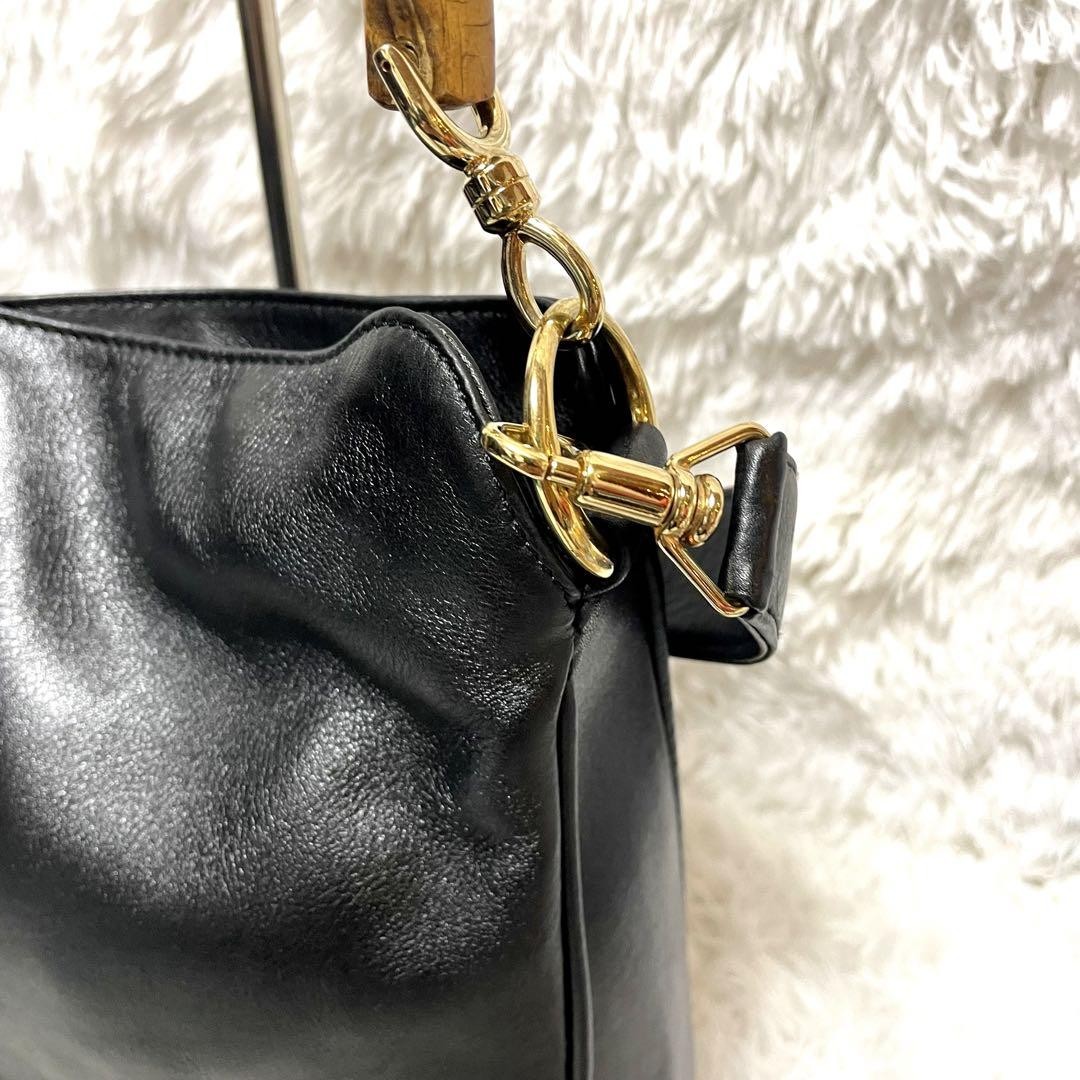 Gucci Bamboo 2Way Black Leather Shoulder Bag 9.4x11.4x3.5 in Pre-Owned
