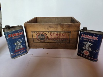 Standard Oil Company ''SEMDAC'' Liquid Gloss  1 Pint Cans W/Wooden Shipping Crate.
