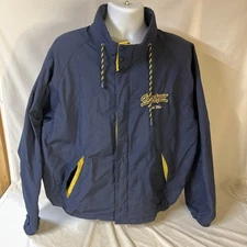 Vtg Swingster Mens Windbreaker Blue w Yellow Trim XL USA Made Goodyear Tires FS!