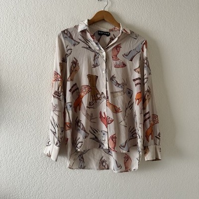 Rochas Long Sleeve Novelty Glove Print Blouse In Silk Women Size 40
