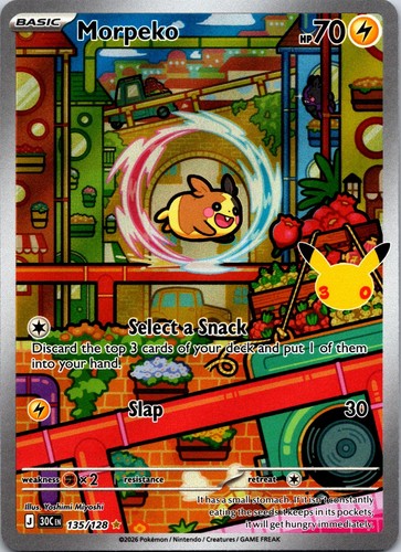 Morpeko 135/128 Illustration Rare ME: 30th Celebration Pokemon Holo Near Mint