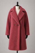 Burgundy Faux Fur Teddy Coat Oversized Open Front Jacket Wine Red, Medium