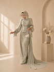 Modest dresses elegant party long sleeved wedding guests dress