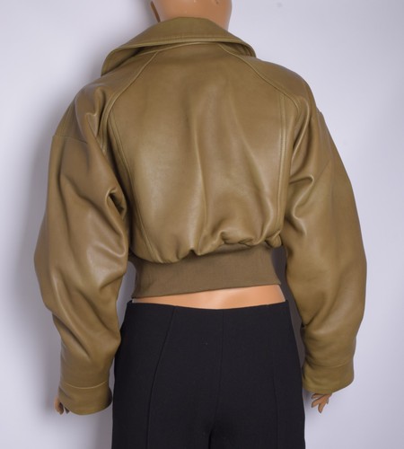 Balmain Women Brown Biker Jacket 100% Leather Solid Pocket Short Bomber Sz FR 36 - Picture 4 of 8