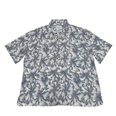 Tori Richard Aloha Hibiscus Button Down 3XL Navy Blue Ecru