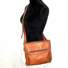 Fossil Lg Fiona Crossbody Brown Pebbled Leather Adjustable Crossbody Bag Zip Top