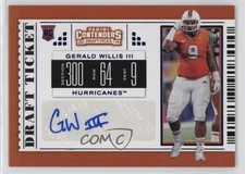 2019 Contenders Draft Picks College Ticket Blue Foil Gerald Willis III Auto 1u6