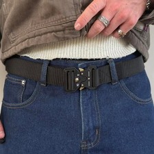 Utility Black Tactical Military Belt   Adjustable Unisex Buckle Design, New