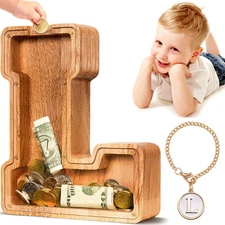 Wooden Letter Piggy Bank| Piggy Bank for Boys Girls Toddler| Alphabet L Money Ba