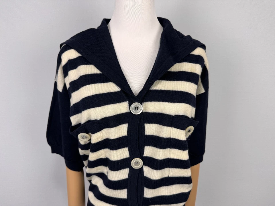 JIL SANDER + 宽鬆黑色白色条纹羊毛休闲开衫,尺寸 38 — 第 3/4 张图片