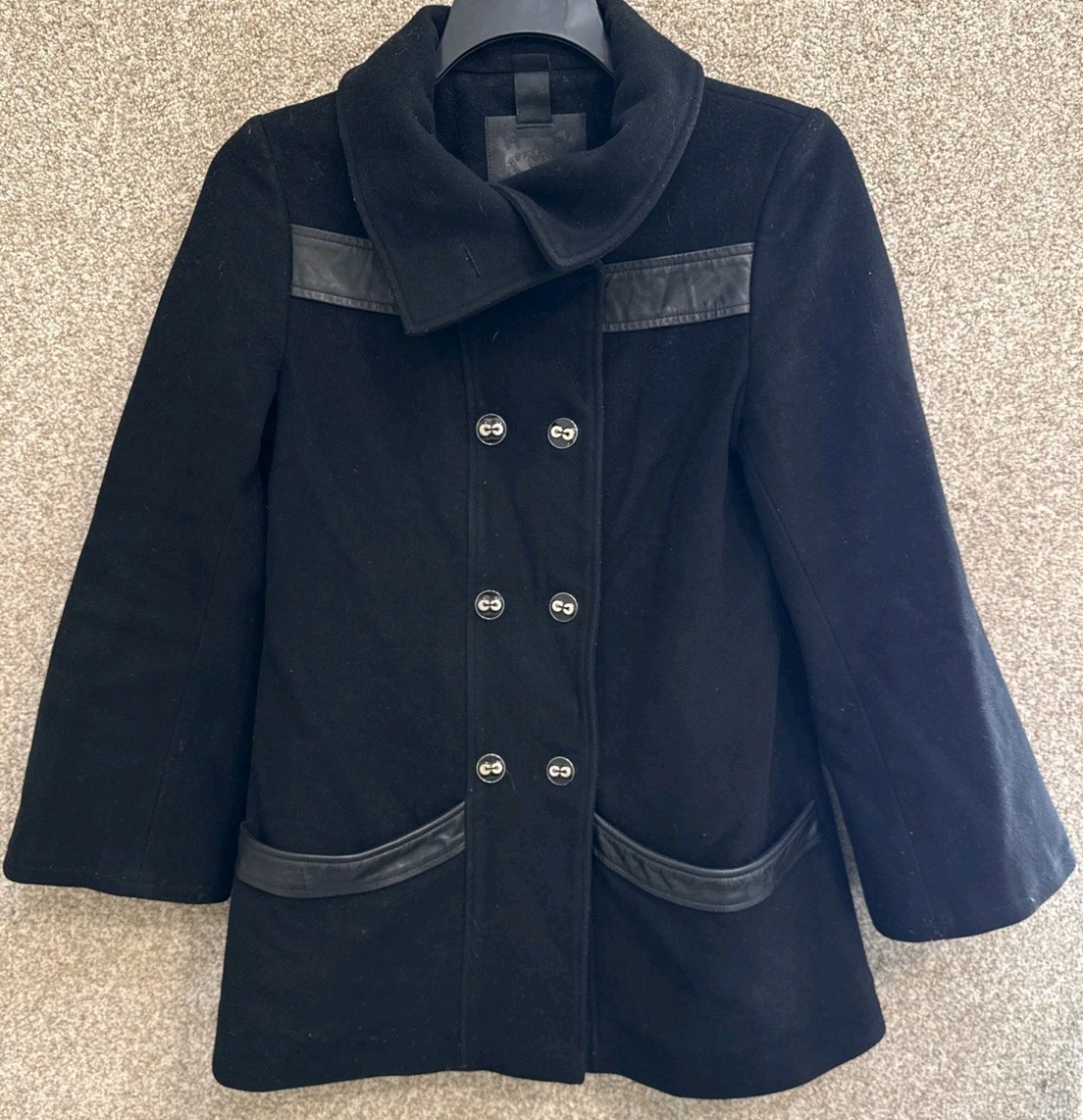 Mackage Womens Black Wool Cashmere Leather Trim Button Coat Jacket Size S