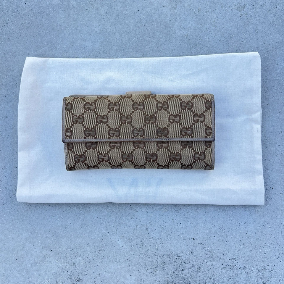 Gucci | Auténtica Cartera Larga Vintage Monograma Beige Marrón Herrajes Dorados Foto 4 de 4