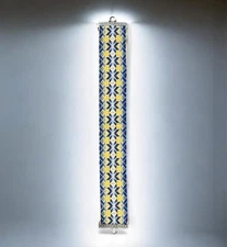 Vintage Mid Century Norwegian Blue/Yellow Snowflake Folk Art Tapestry Bell Pull