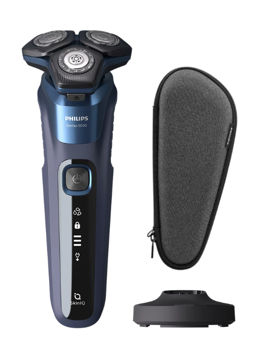 Philips Series 5000 Wet or Dry Shaver 360d Flexing Heads SkinIQ Inc Charge Stand