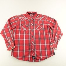 Wrangler Rock 47 Shirt Mens XL Red Plaid Pearl Snap Western Embroidered Rodeo