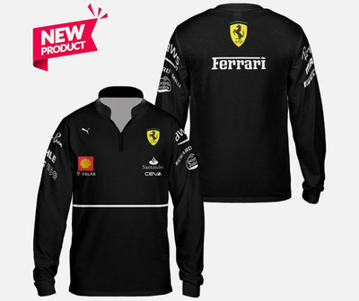 Custom free  Name - Men's Ferrari 3D Logo Zip Long Sleeve Shirt S-5XL
