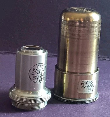 ANTIQUE BRASS OBJECTIVE C. BAKER LONDON UK MICROSCOPE 1'' N.A.0.20 5X