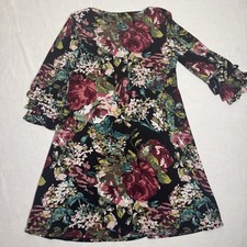 Connected Apparel Dress Womens Size 10 Multicolored Floral 3/4 Bell Sleeve