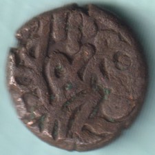 ANCIENT INDIA HORSEMAN AND BULL TYPE RARE BILLON COIN