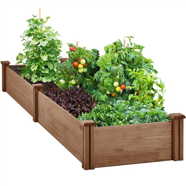 Wooden Raised Garden Bed Divisible Planter Box for Yard/Greenhouse, Dark Brown