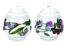 Botanic Garden Round Salt & Pepper Shaker Set - Assorted Floral Motifs, Chip-...