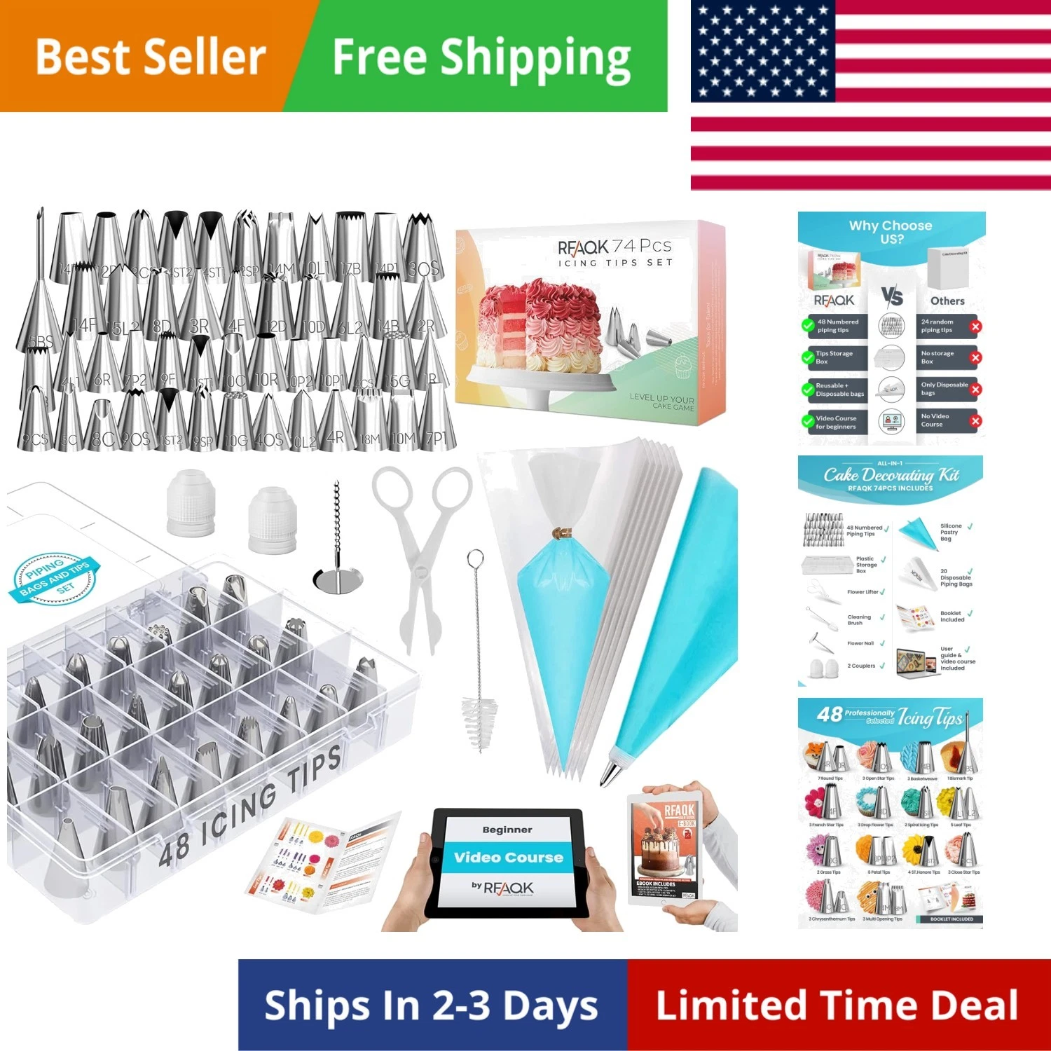 74 PCs Icing Piping Bags and Tips Set, Cake Decorating Kit with 48-Numbered P...
Opens in a new wind