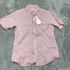 Original Weatherproof Vintage Mens Linen Cotton Shirt M Red 6856