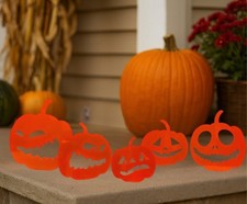 Set of 5 Metal Jack-O’-Lantern Pumpkins - Orange Metal Art - Made in USA