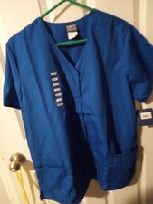 Cherokee Workwear Large Short Sleeve Scrub Warm Up Jacket Royal Blue NWT