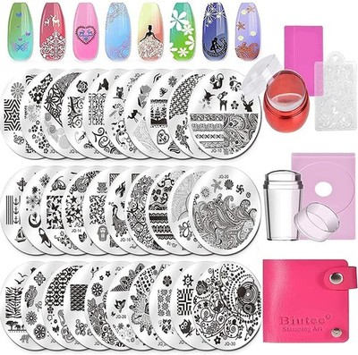 Biutee Nagelstempelset mit Stempel und Schaber, 30 Stück Rundnagelstempelplatten