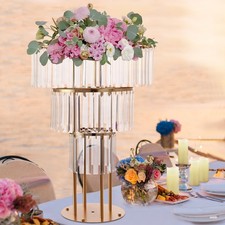Wedding Gold Crystal Flower Stand, Round Pedestal Stand, Crystal Flower Stand