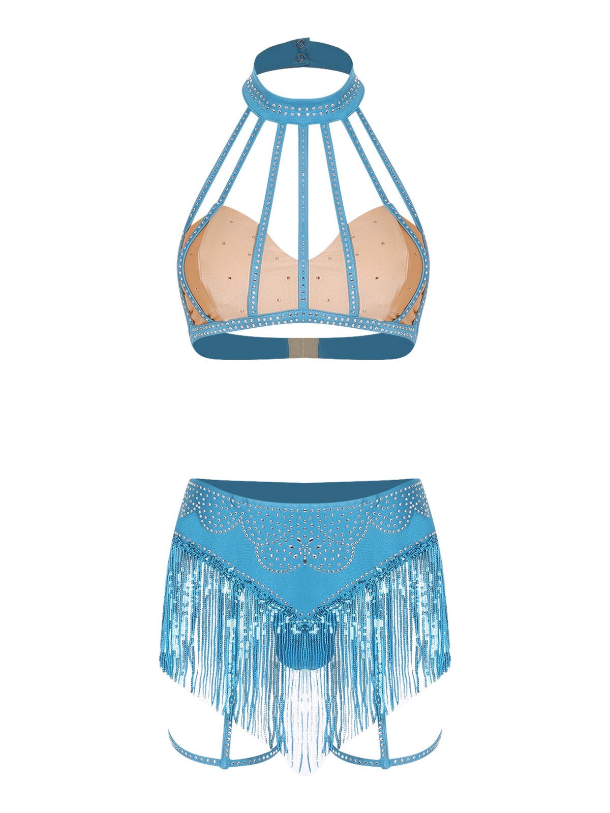 Women's Belly Dance Glittery Crop Top and Sequin Tassel Briefs For Stage Party