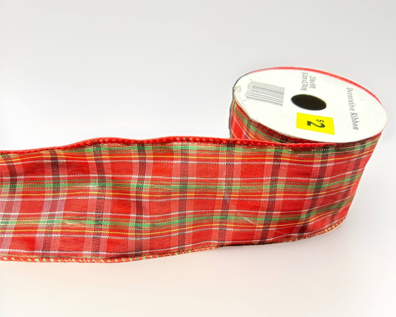 Red Plaid Craft Floral Ribbon 2.5in, Scrapbook, Gift, Decorate - Wire Edge, 9ft