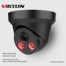 VIKYLIN 8MP 4K IR Night Vision Turret Black IP Camera Built-in MIC Security CCTV