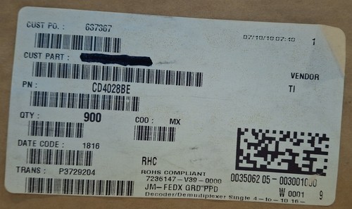 900 PCS Qty Lot CD4028BE CMOS Decoder BCD-to-Decimal or Binary-to-Octal 16pin - Picture 5 of 9