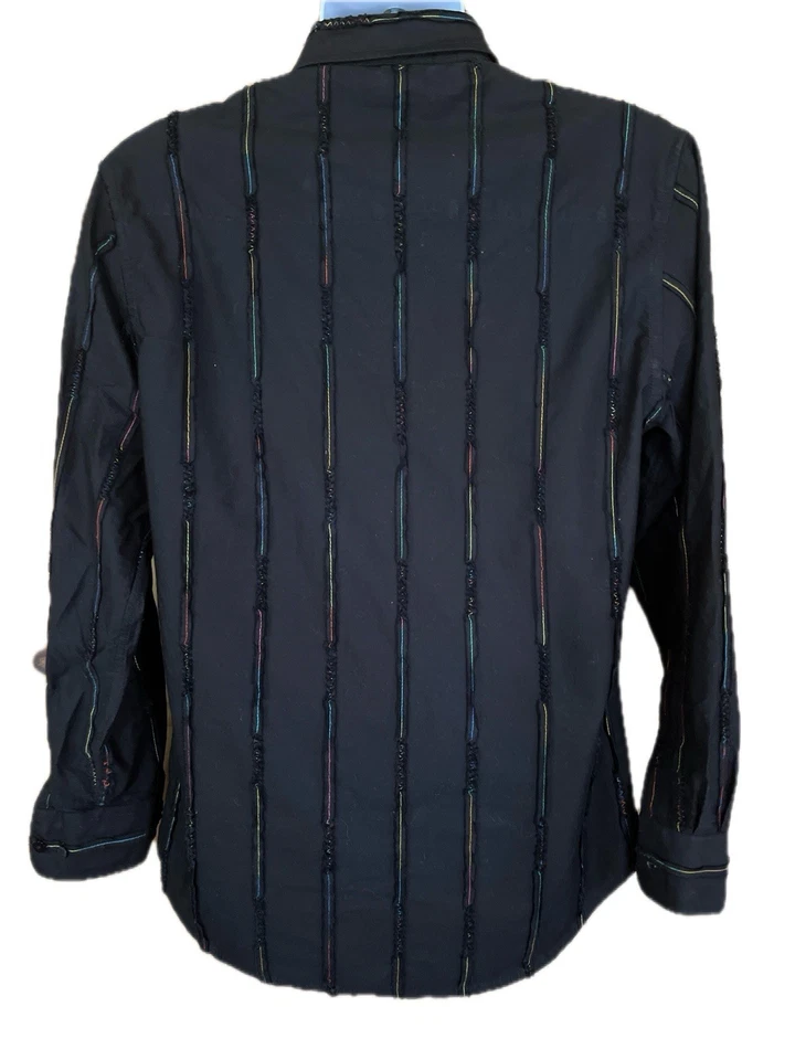 Camisa Tulliano Hombre Mediana Negra Abotonada Manga Larga Hilos Multicolor Foto 3 de 4