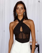 Hello Molly Halter Bodysuit Black NWT Underwire Mesh Size M AU 10 US 6